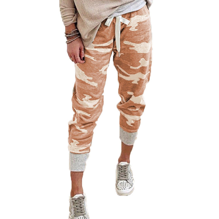 Casual camouflage jogger voor dames met trekkoord en geribde boorden