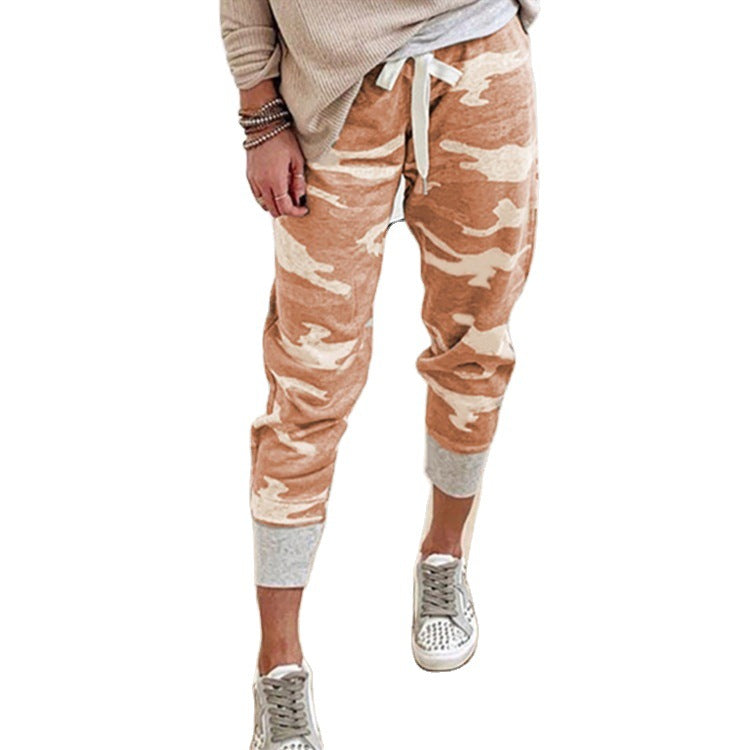 Casual camouflage jogger voor dames met trekkoord en geribde boorden
