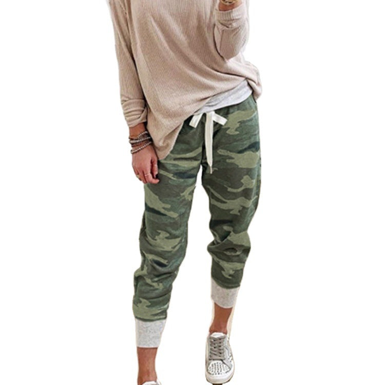 Casual camouflage jogger voor dames met trekkoord en geribde boorden
