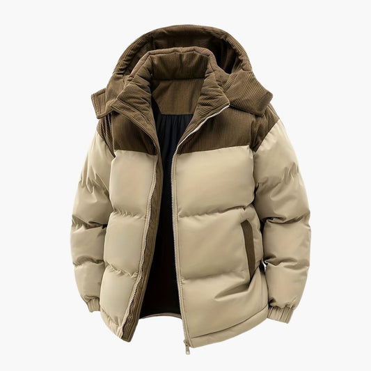 Casual gewatteerde herenjas met capuchon en colorblock-design