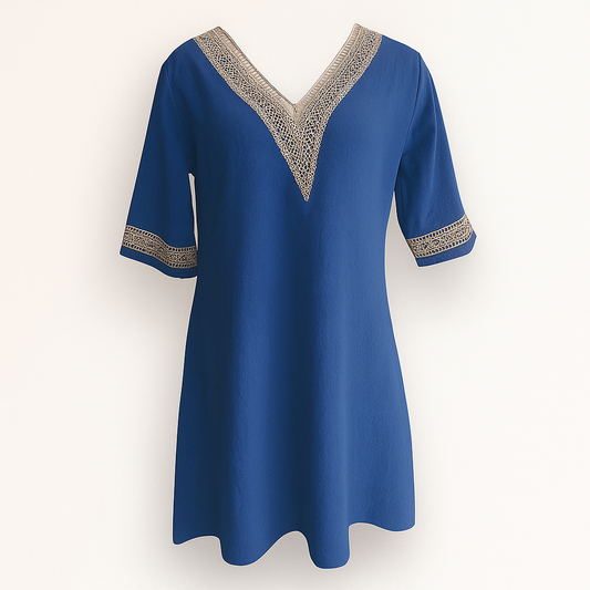 Chic linnenmix jurk met V-hals, kantafwerking en lange mouwen voor de herfst