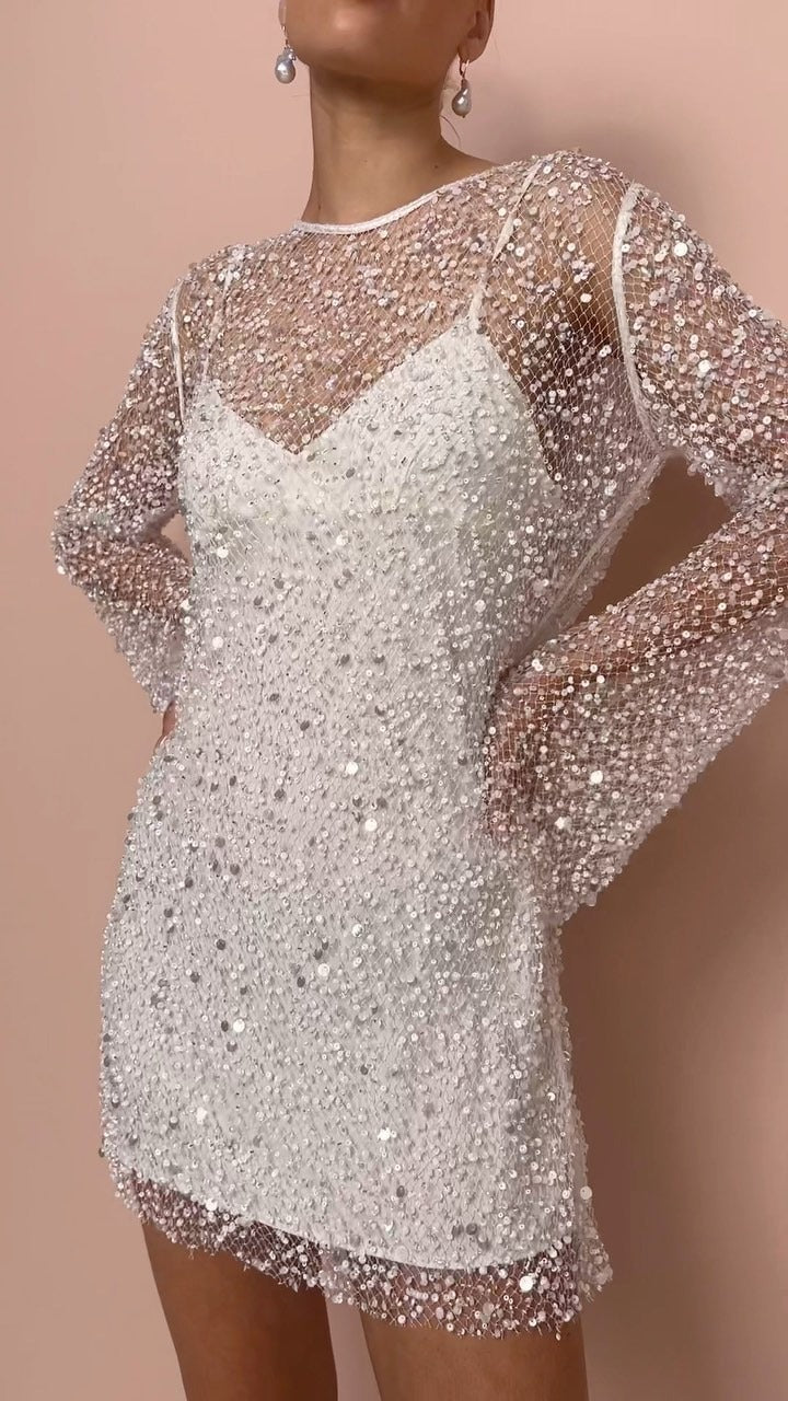 Clémence | Beaded mesh jurk met bandjes voor de winter
