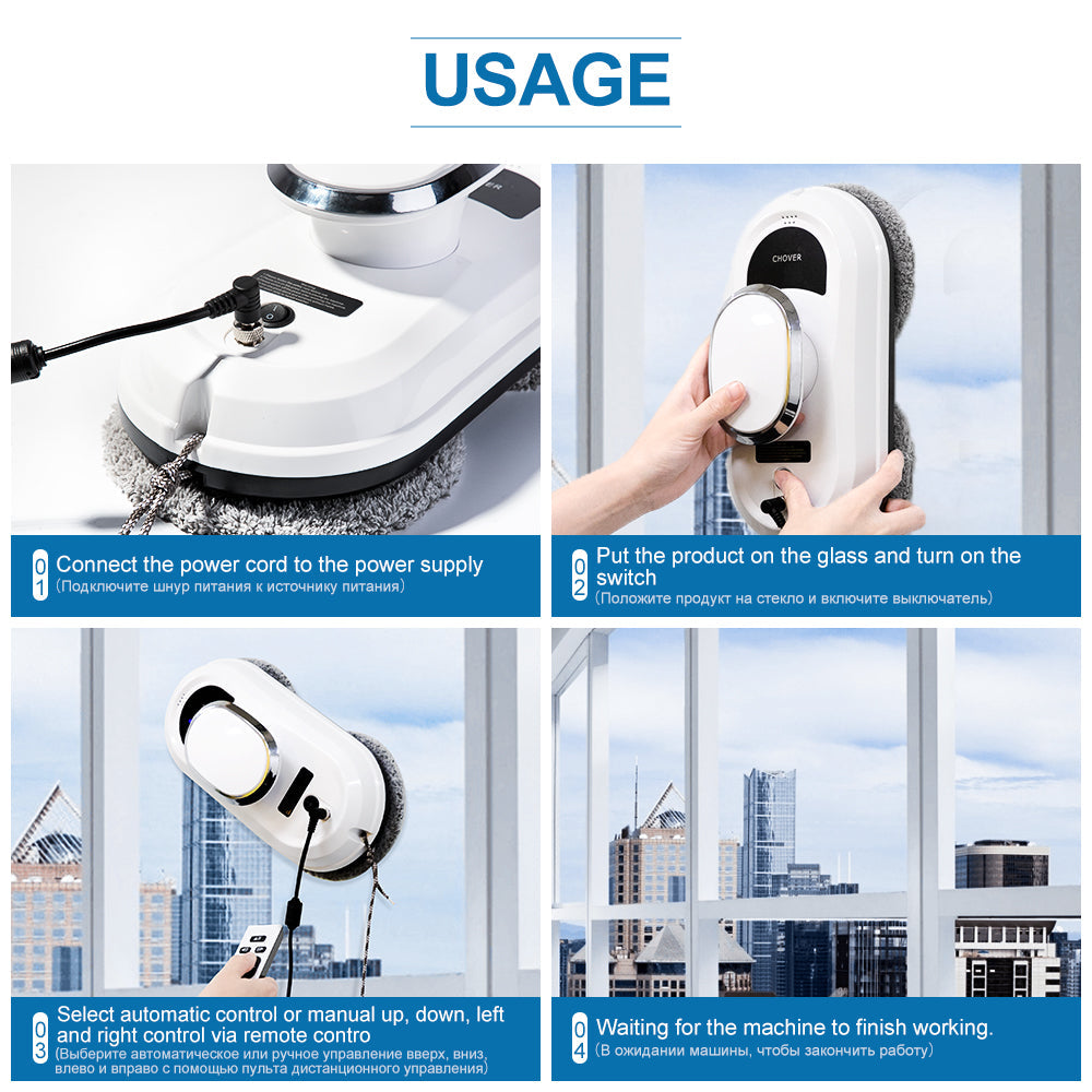 CleanBot Raamreinigingsrobot – Slim en Handsfree met Afstandsbediening voor Streeploze Ramen