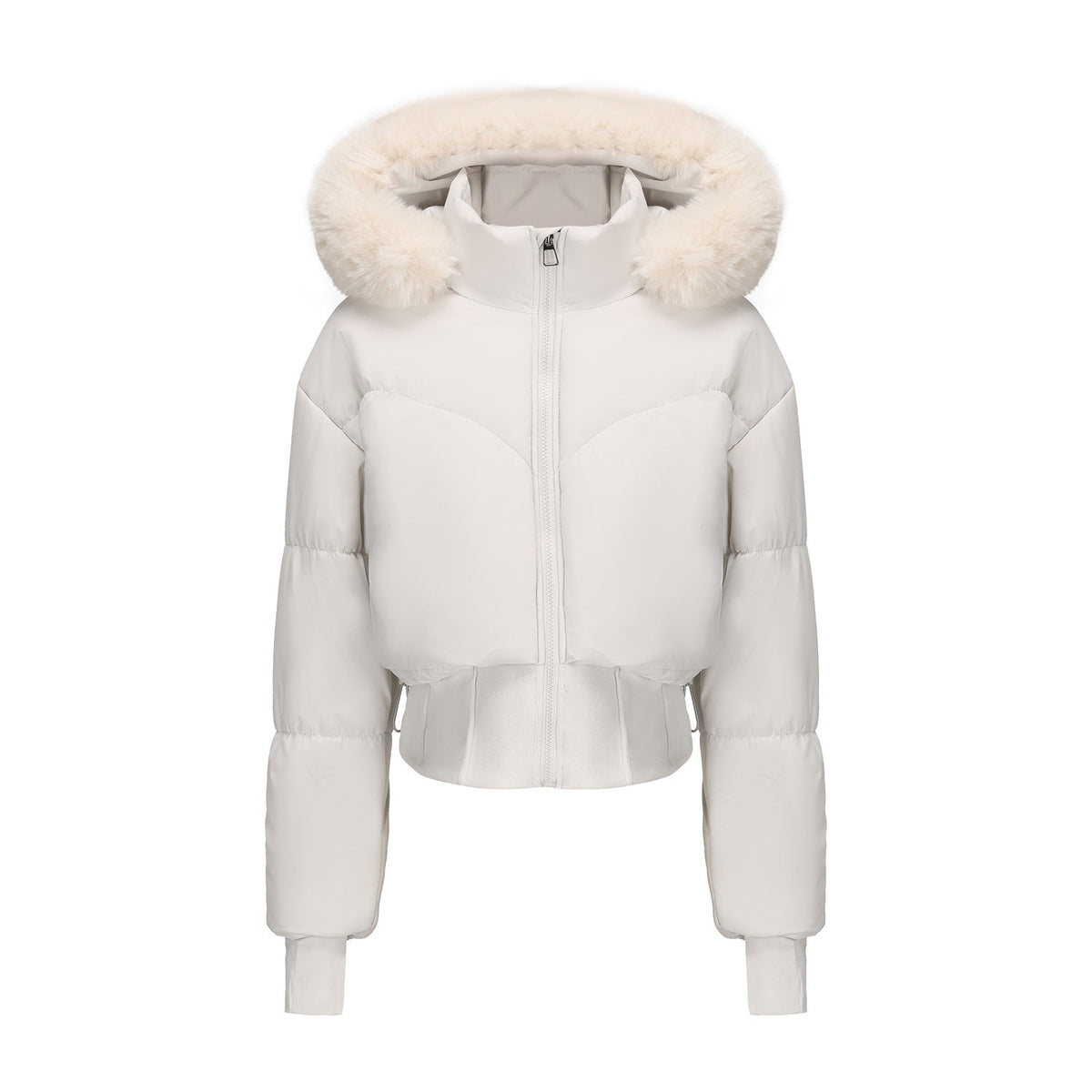 Cropped donsjas voor dames met afneembare capuchon en imitatiebont