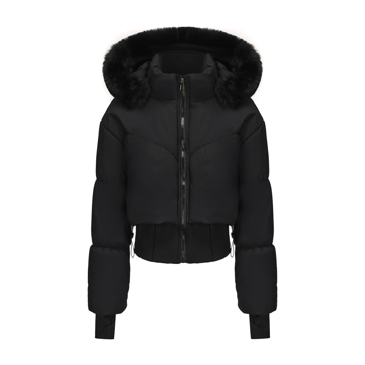 Cropped donsjas voor dames met afneembare capuchon en imitatiebont