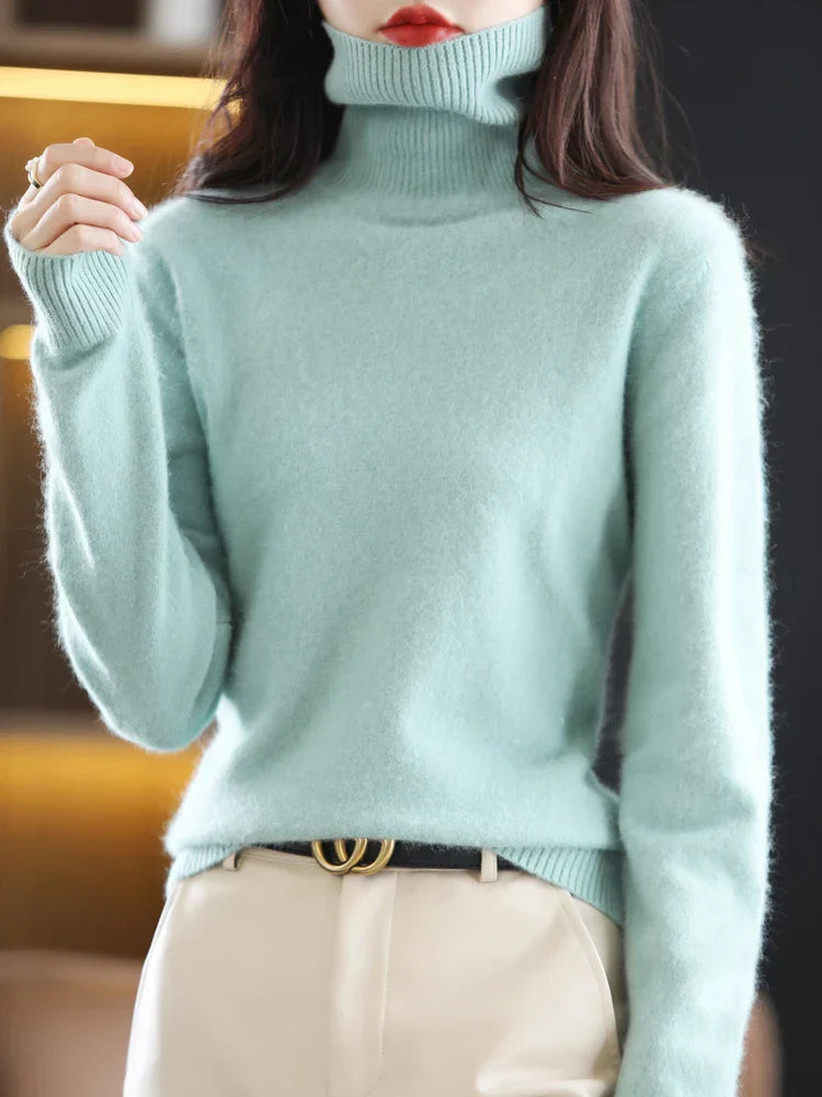 Dames 100% Kasjmier Coltrui Warme Slim Fit Brei in 23 Kleuren