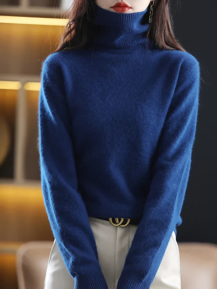 Dames 100% Kasjmier Coltrui Warme Slim Fit Brei in 23 Kleuren