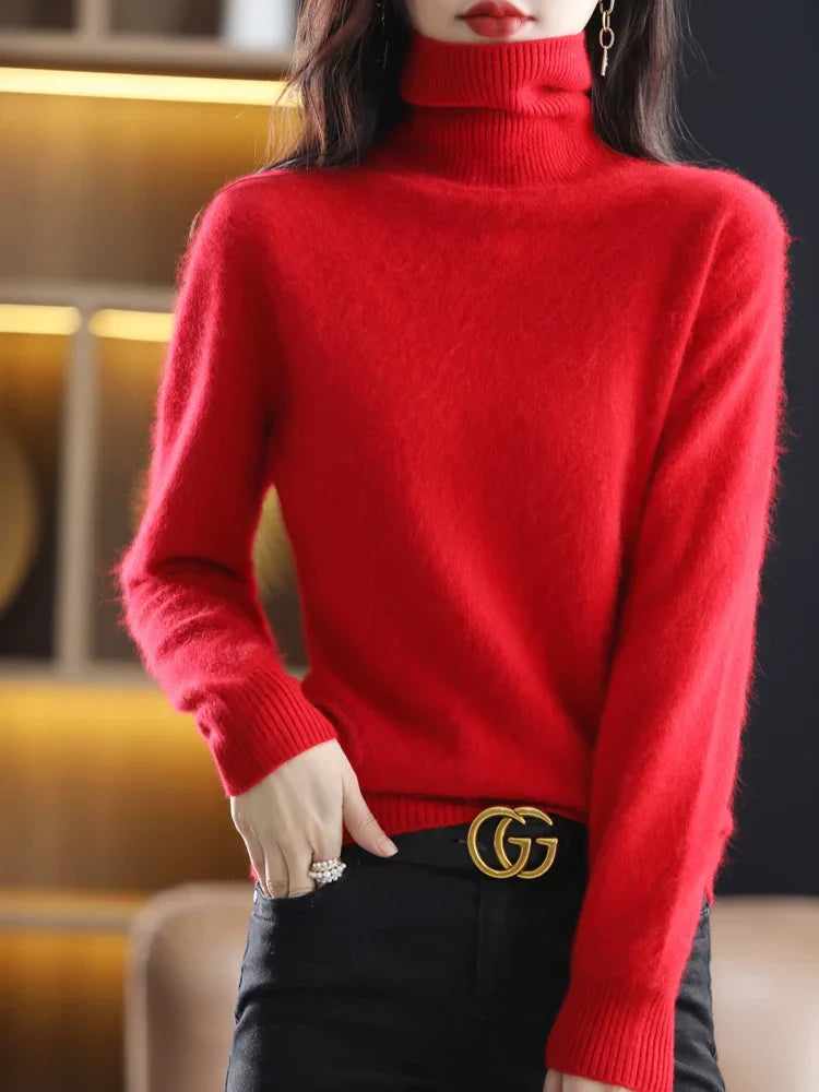 Dames 100% Kasjmier Coltrui Warme Slim Fit Brei in 23 Kleuren
