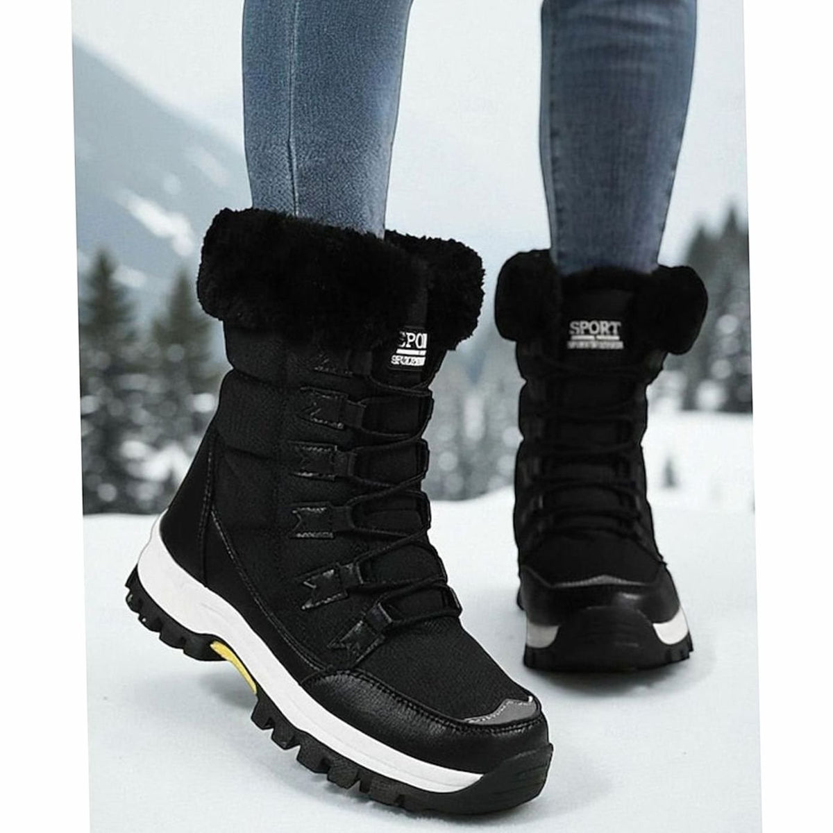 Dames snowboots met pluche voering en vetersluiting