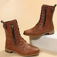 Dames veterboots van imitatieleer met zijrits