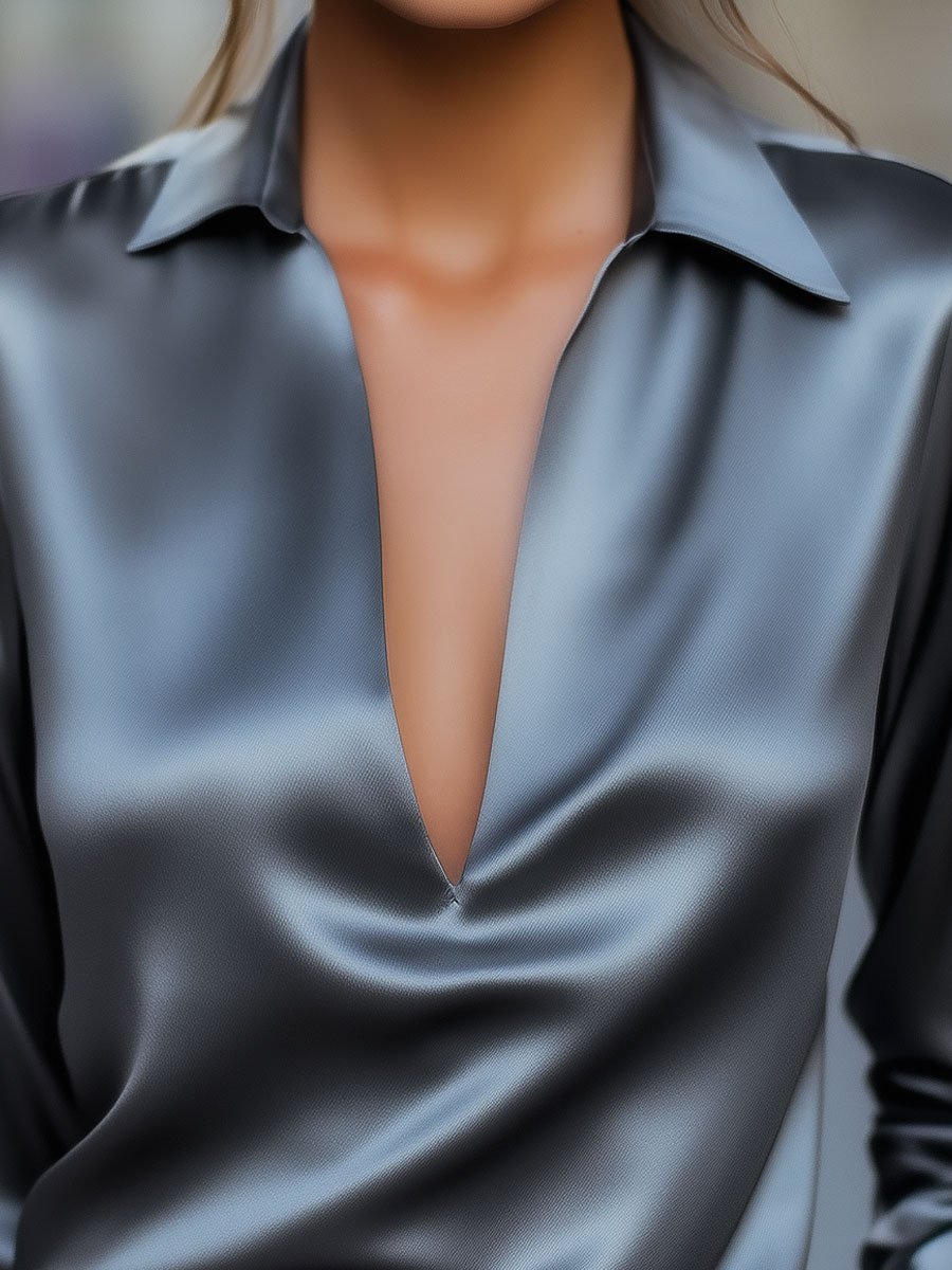 Damesblouse met Diepe V-hals en Lange Mouwen