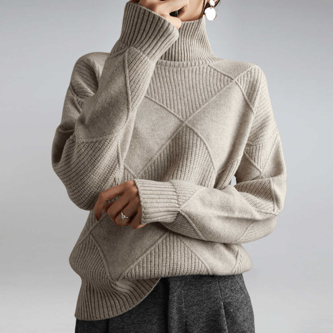 Damestrui met ruitpatroon - Gestructureerde pullover met lange mouwen