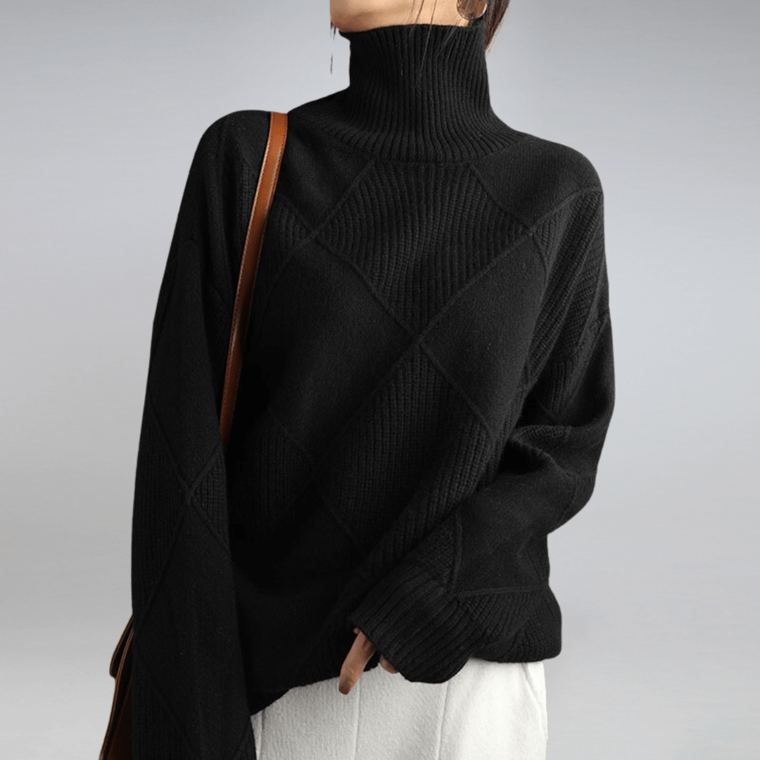 Damestrui met ruitpatroon - Gestructureerde pullover met lange mouwen