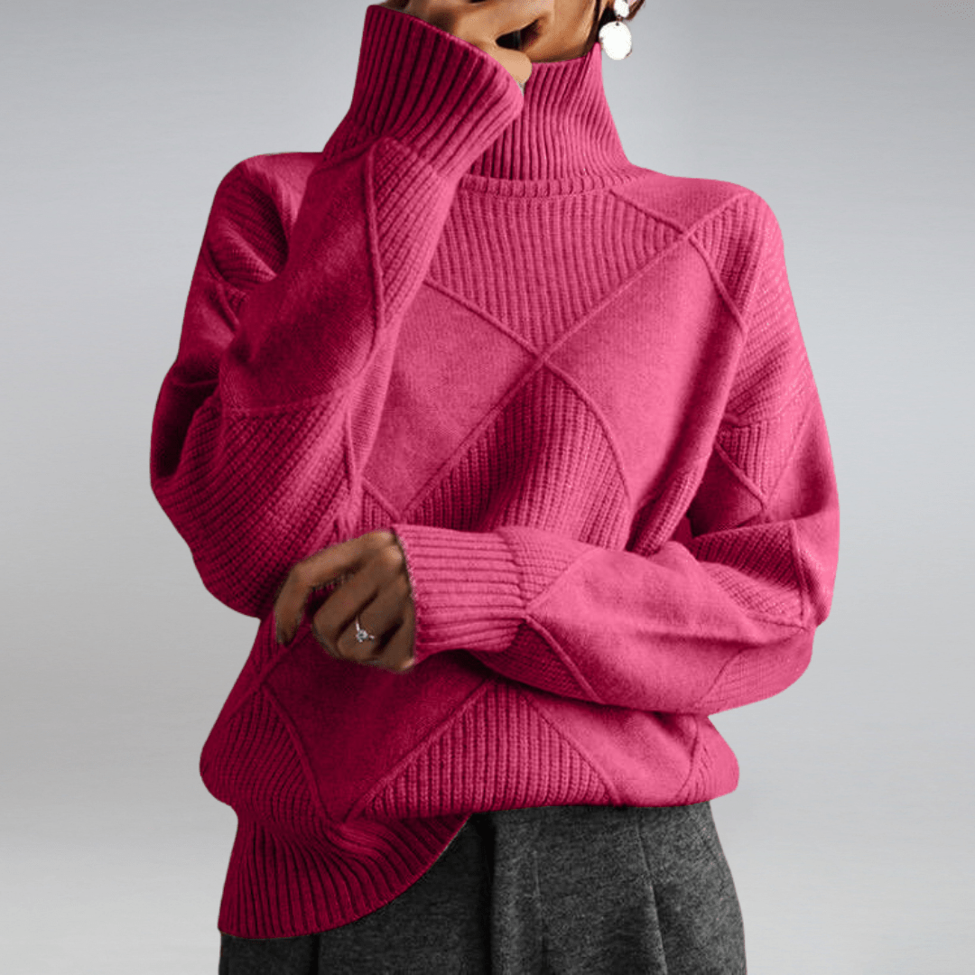 Damestrui met ruitpatroon - Gestructureerde pullover met lange mouwen