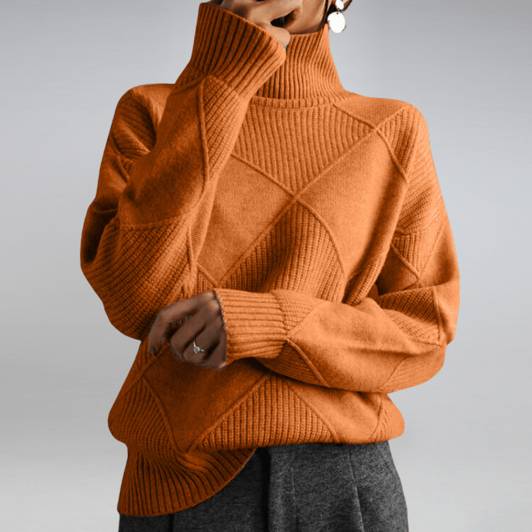 Damestrui met ruitpatroon - Gestructureerde pullover met lange mouwen
