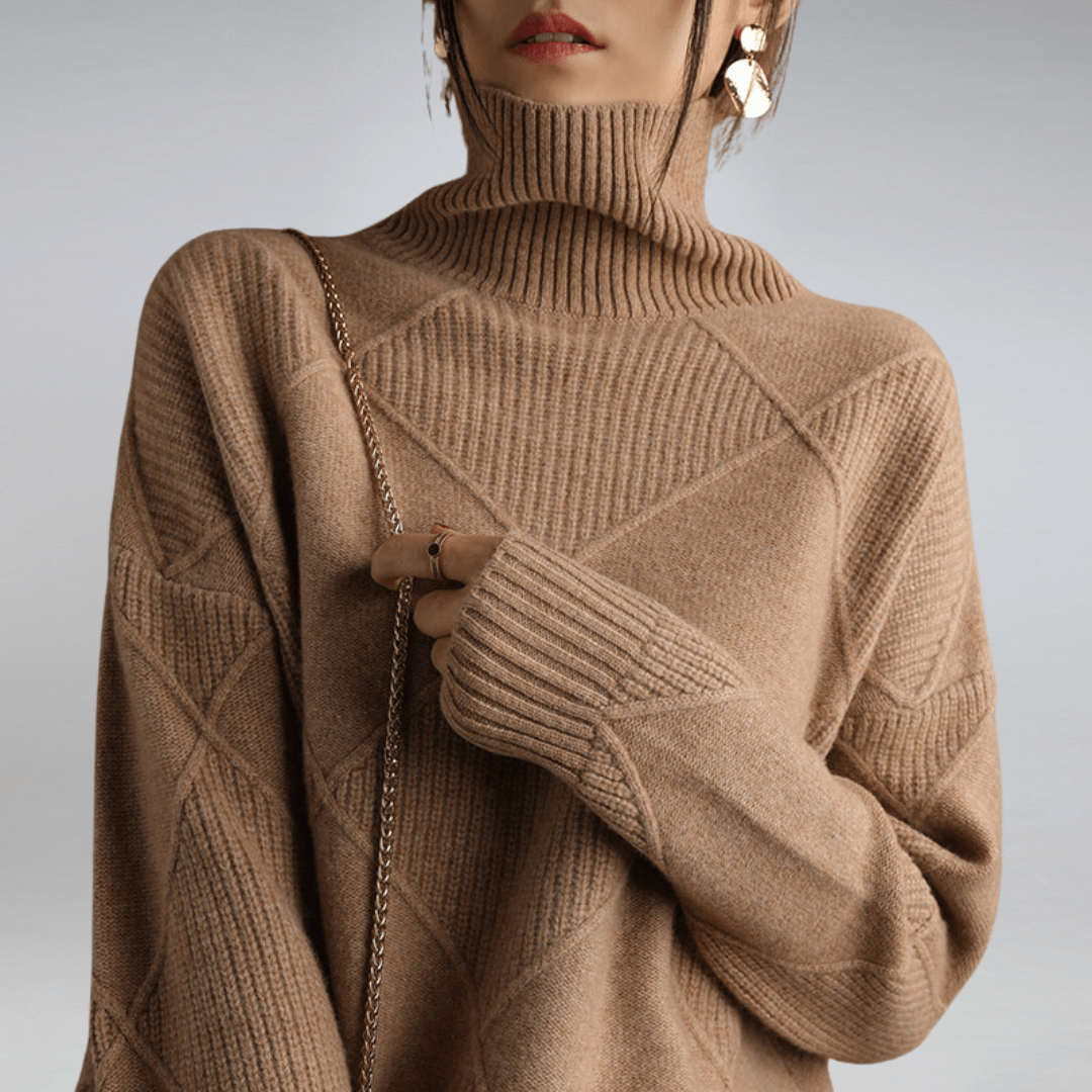 Damestrui met ruitpatroon - Gestructureerde pullover met lange mouwen
