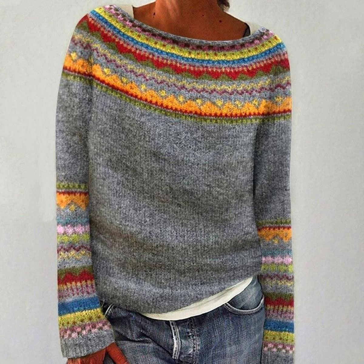 Damestrui van merinowol met Fair Isle-breipatroon