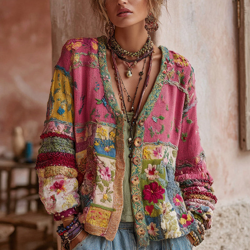 Damesvest met bloemenpatchwork