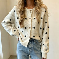 Damesvest met knopen, stippen en ronde hals in mohair-look