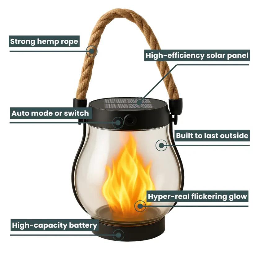 Dancing Flame Solar Lantern™ — Breng Warme, Flikkerende Magie Overal Buiten
