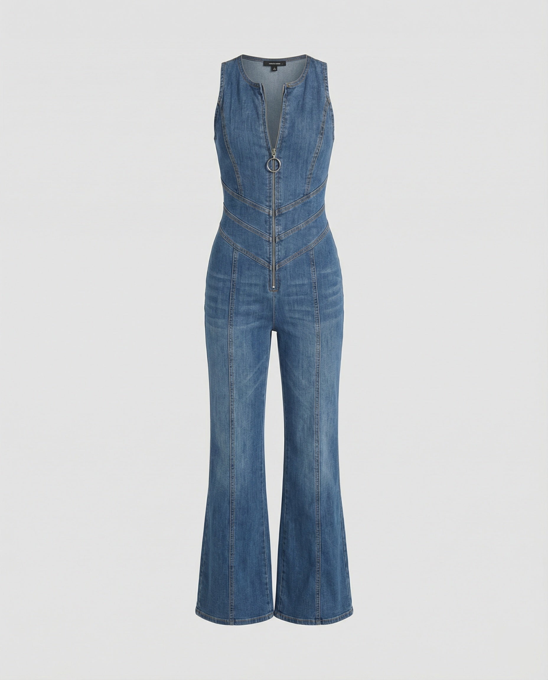Denim Overall voor Vrouwen, Ruguitsnede met Hartvormige Halslijn, Mouwloos, Aansluitend, Jumpsuit