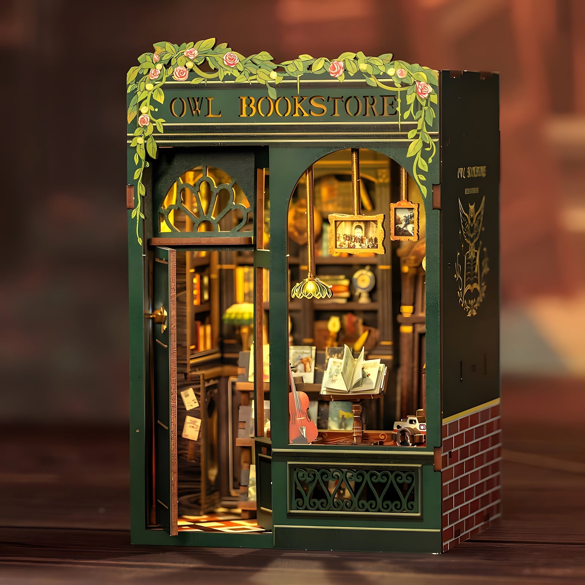 DIY Miniatuur Uil Boekwinkel – 3D Houten Kit met Verlichting voor Creatieve Decoratie
