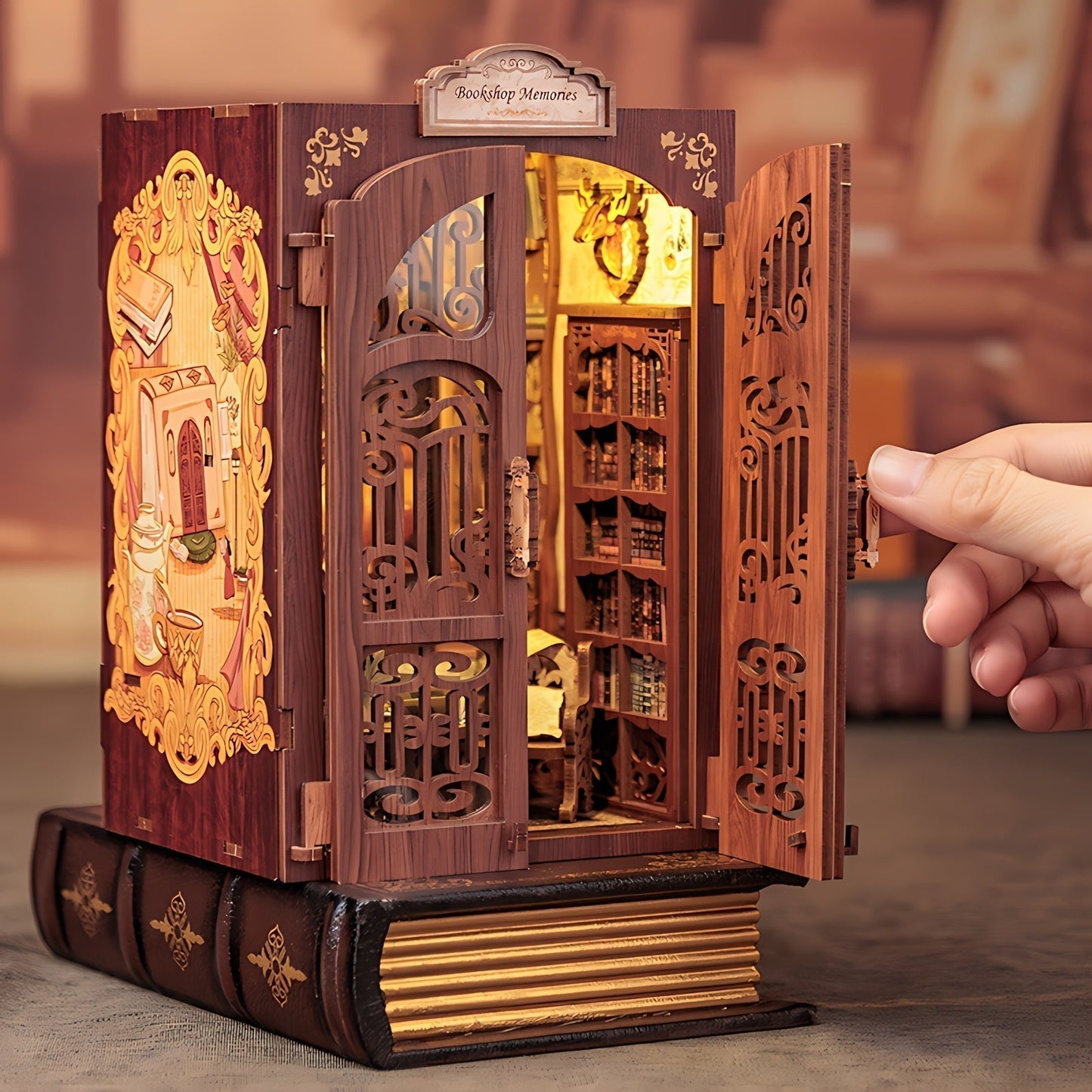 DIY Miniatuur Uil Boekwinkel – 3D Houten Kit met Verlichting voor Creatieve Decoratie