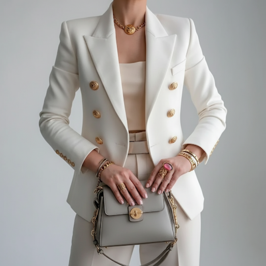 Double-breasted damesblazer met knopen - Elegante colbert met lange mouwen