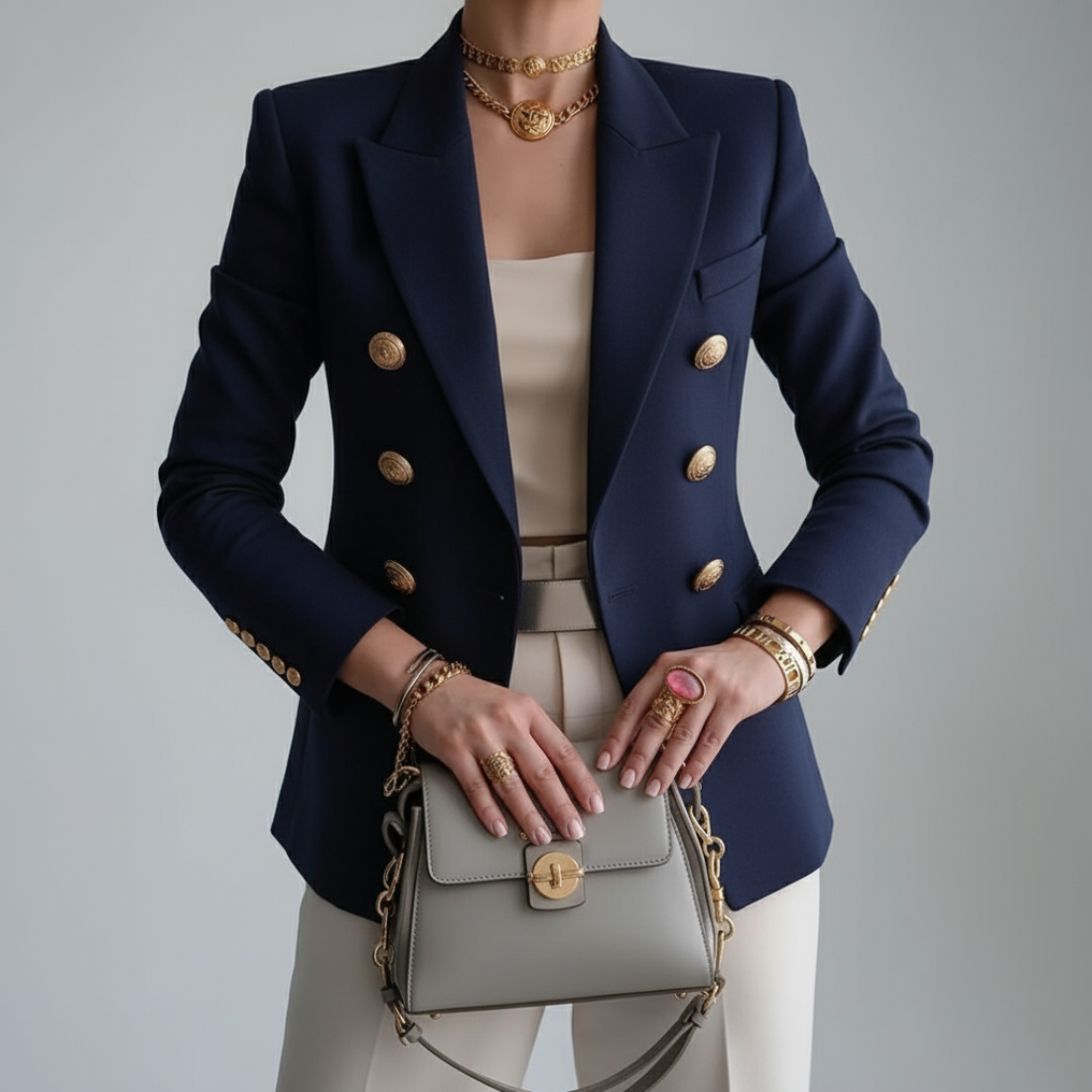 Double-breasted damesblazer met knopen - Elegante colbert met lange mouwen