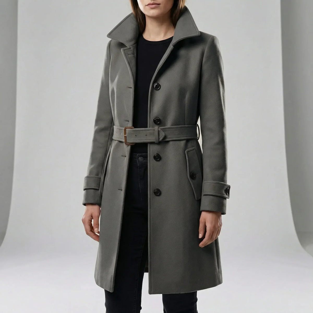 Double-breasted trenchcoat voor dames met ceintuur