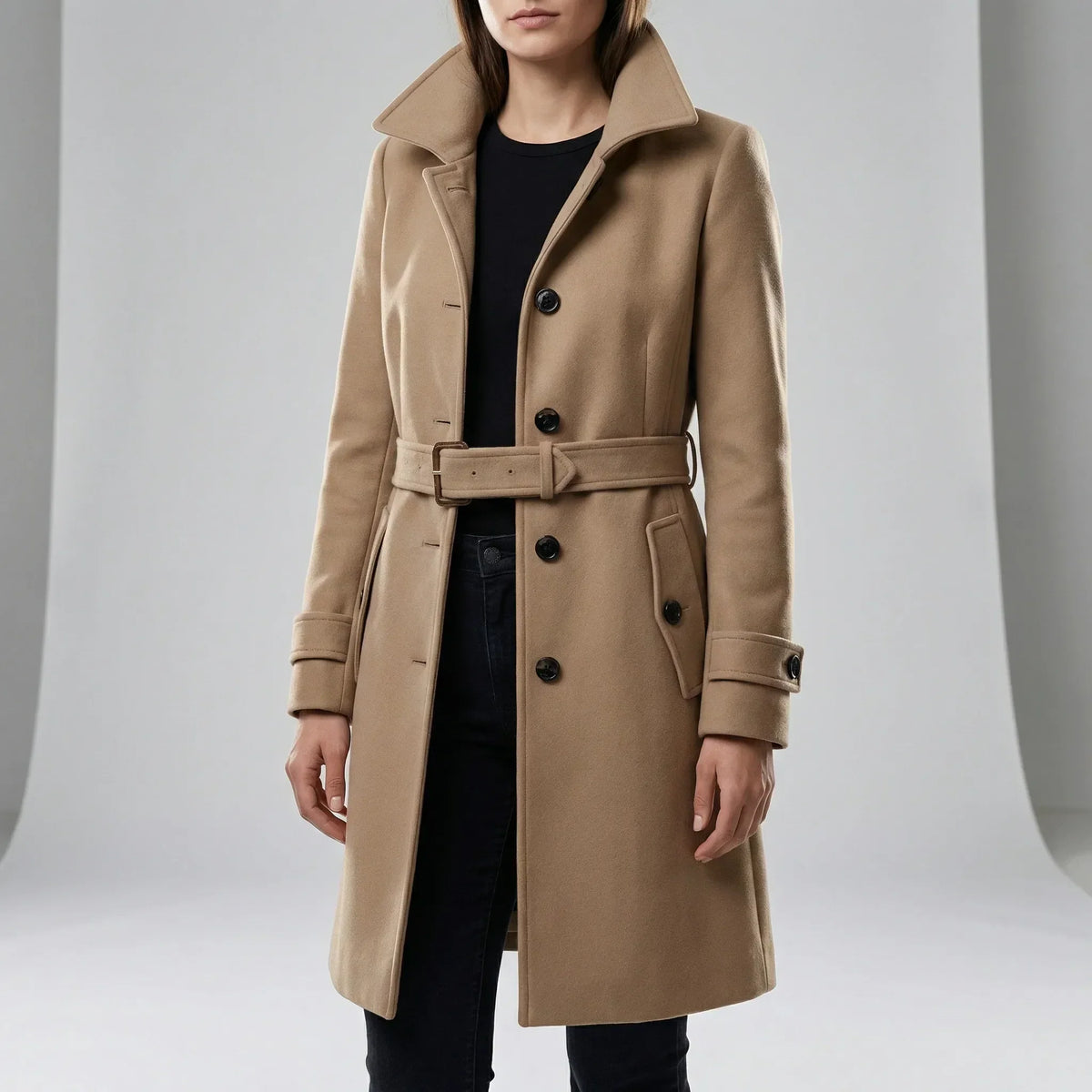 Double-breasted trenchcoat voor dames met ceintuur