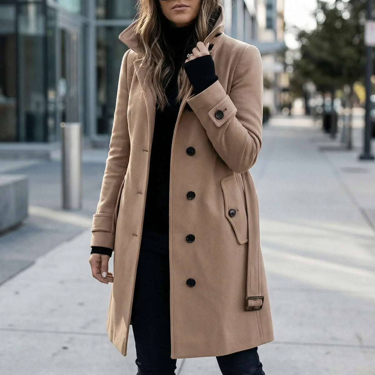 Double-breasted trenchcoat voor dames met ceintuur