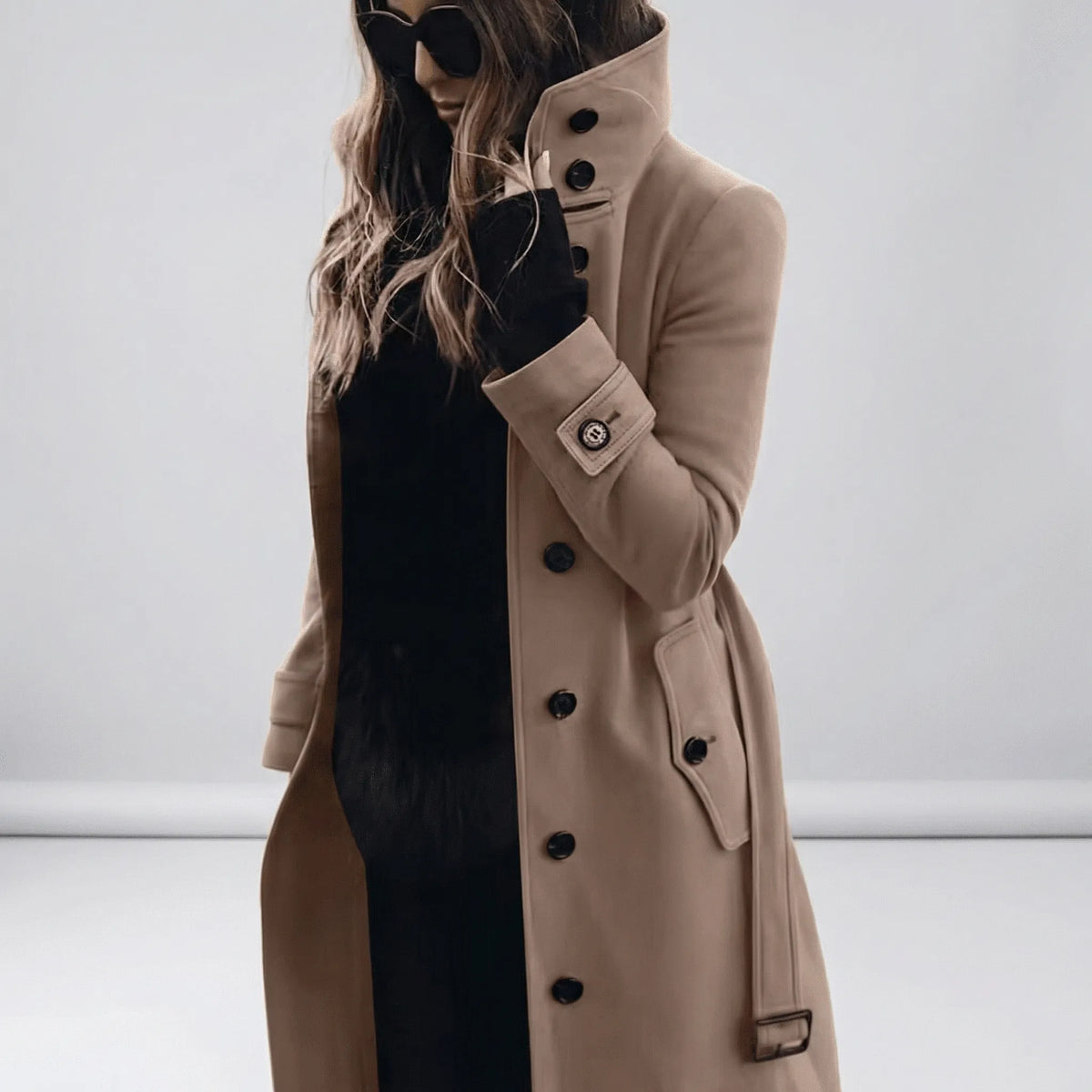 Double-breasted trenchcoat voor dames met ceintuur