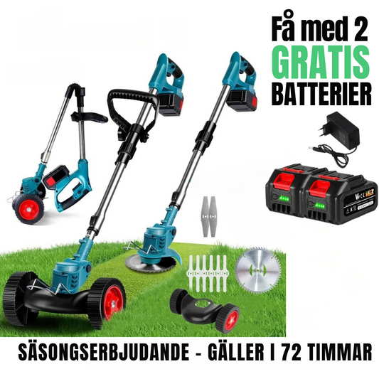 Draadloze & Opvouwbare Grastrimmer 36V – Verstelbare Hoogte, Wielen & 3 Mes Types