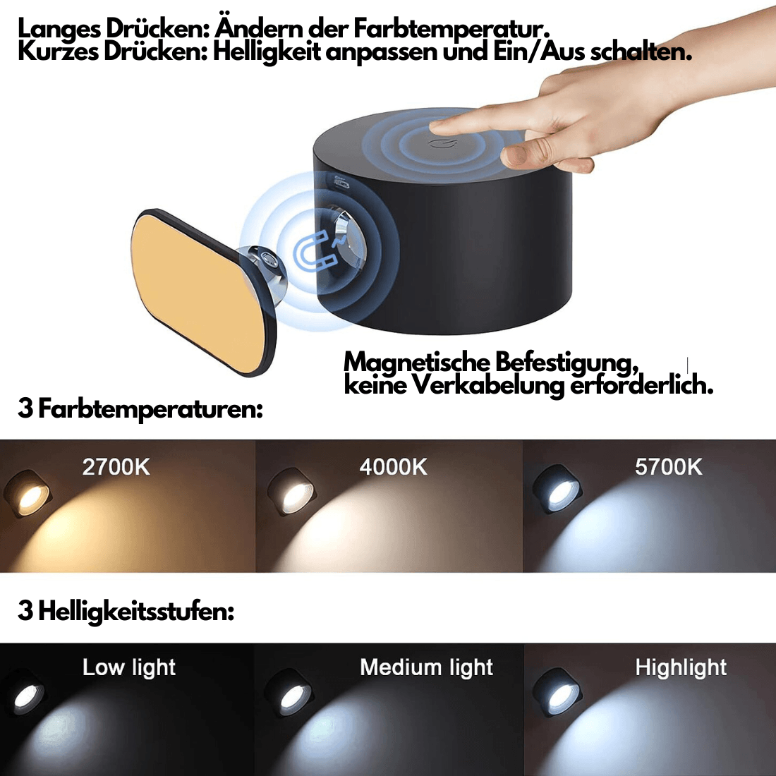 Draadloze Wandlamp – 360° Verstelbare en Oplaadbare LED Verlichting (USB)