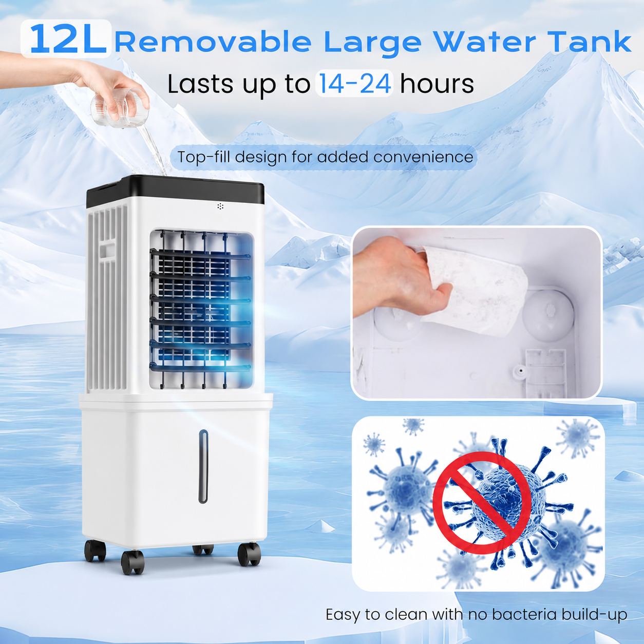 Draagbare Verdampingsluchtkoeler voor Thuis, 12L Tank & Timer - Image 1