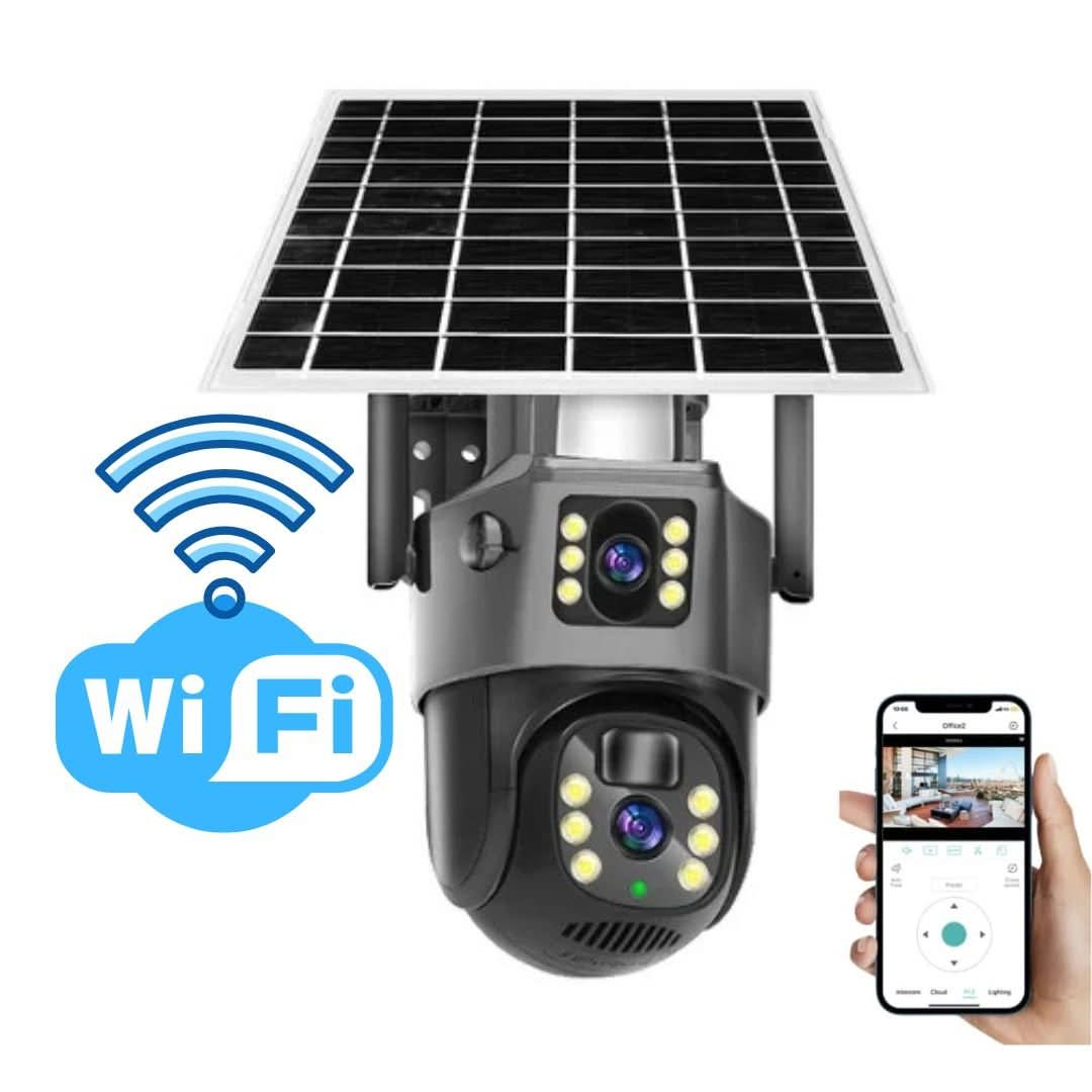 DUALGUARD CAM – Draadloze 4K Beveiligingscamera met Zonnepaneel & 360° Panoramisch Uitzicht