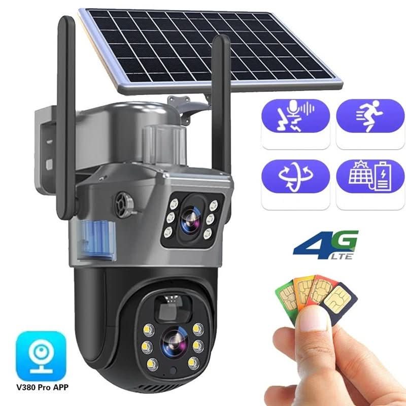 DUALGUARD CAM – Draadloze 4K Beveiligingscamera met Zonnepaneel & 360° Panoramisch Uitzicht