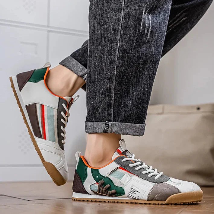 Duurzame patchwork utility sneakers voor heren voor trail- en straatavonturen