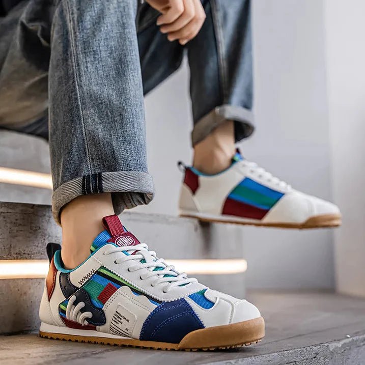 Duurzame patchwork utility sneakers voor heren voor trail- en straatavonturen