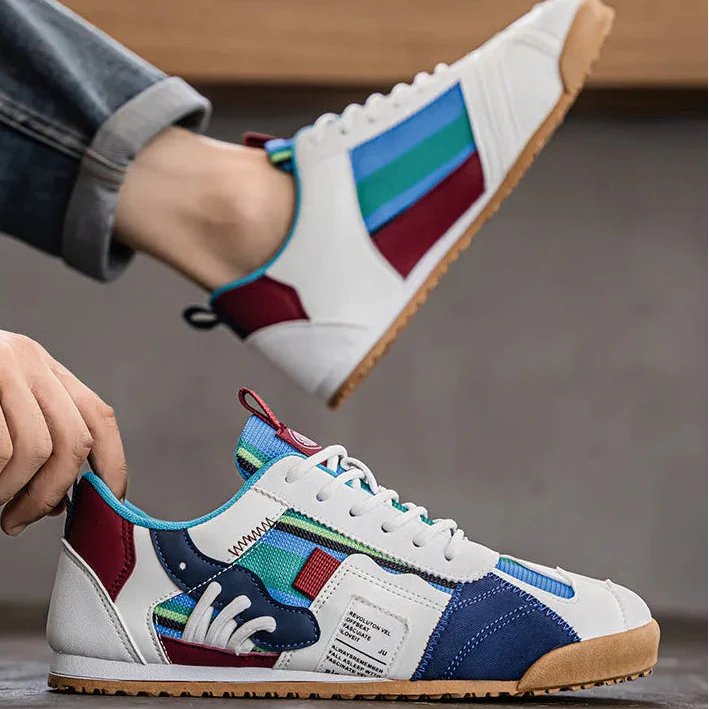Duurzame patchwork utility sneakers voor heren voor trail- en straatavonturen