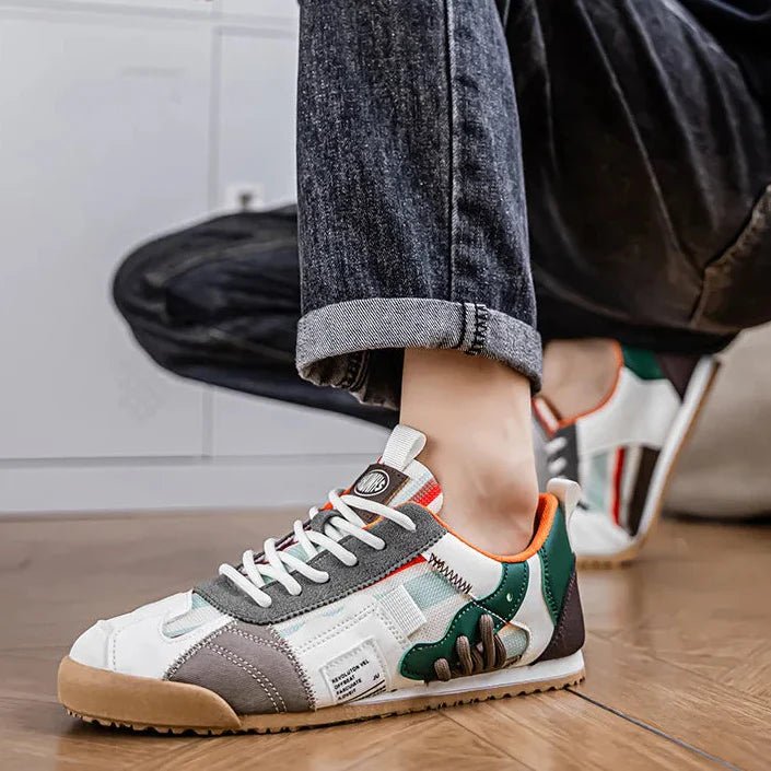 Duurzame patchwork utility sneakers voor heren voor trail- en straatavonturen