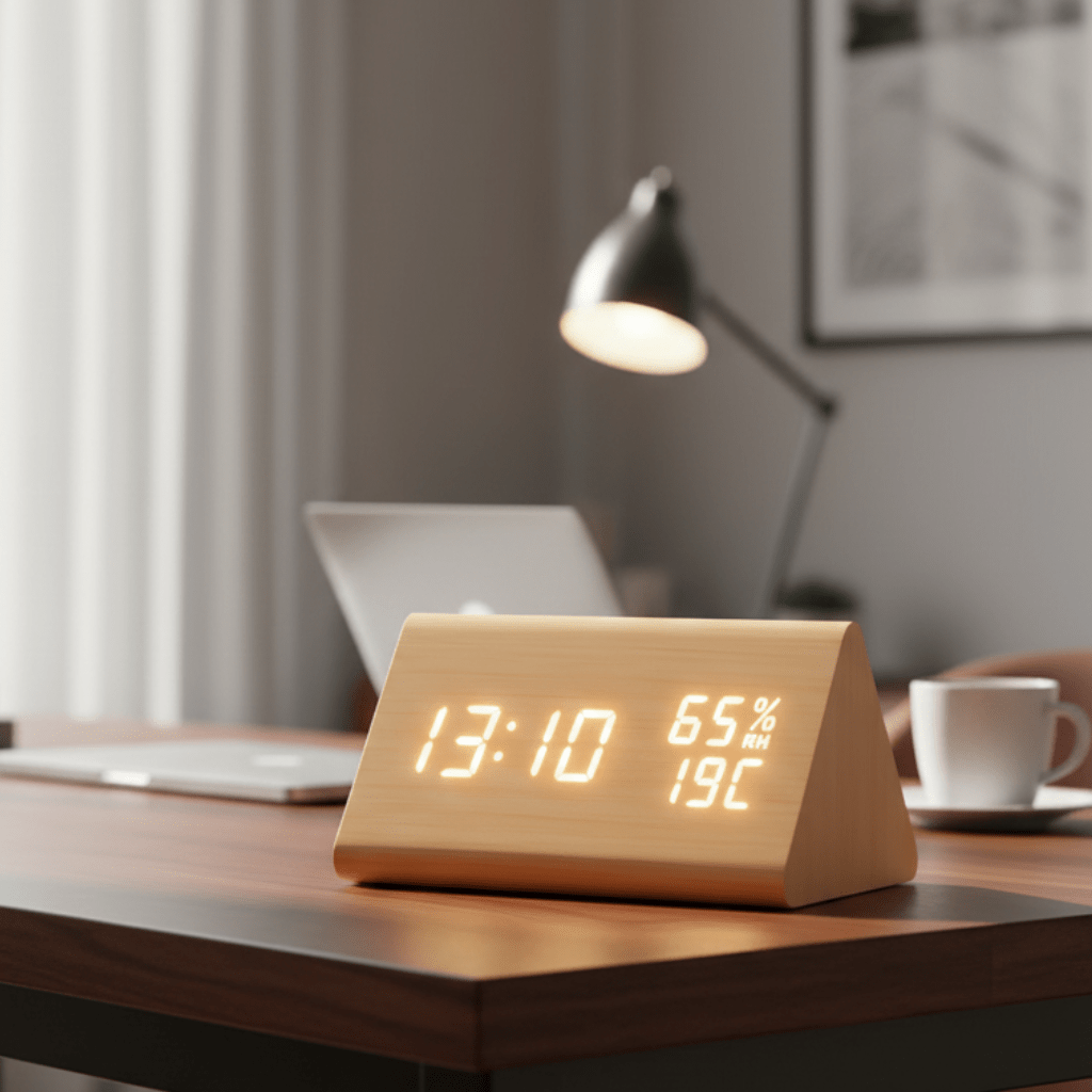 ECOCLOCK – Minimalistische Digitale Houten Klok met Temperatuurweergave & Lichtregeling
