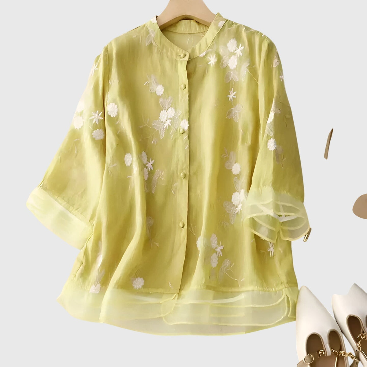 Elegante damesblouse met bloemenborduursel