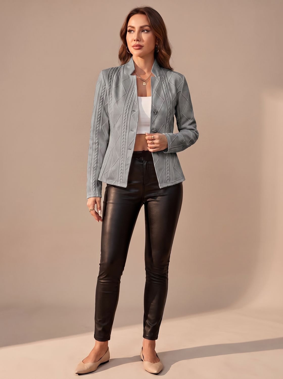Elegante dameswinterjas - Gestructureerd jasje met textuur en knoopsluiting