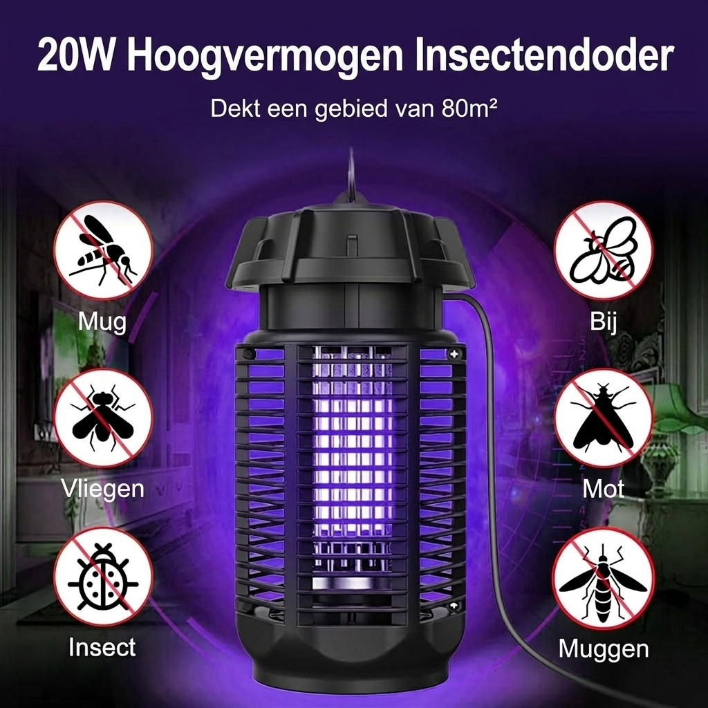 Elektrische Insectenverdelger met 20W UV-licht en 4200V Voeding, IPX4 Waterdicht