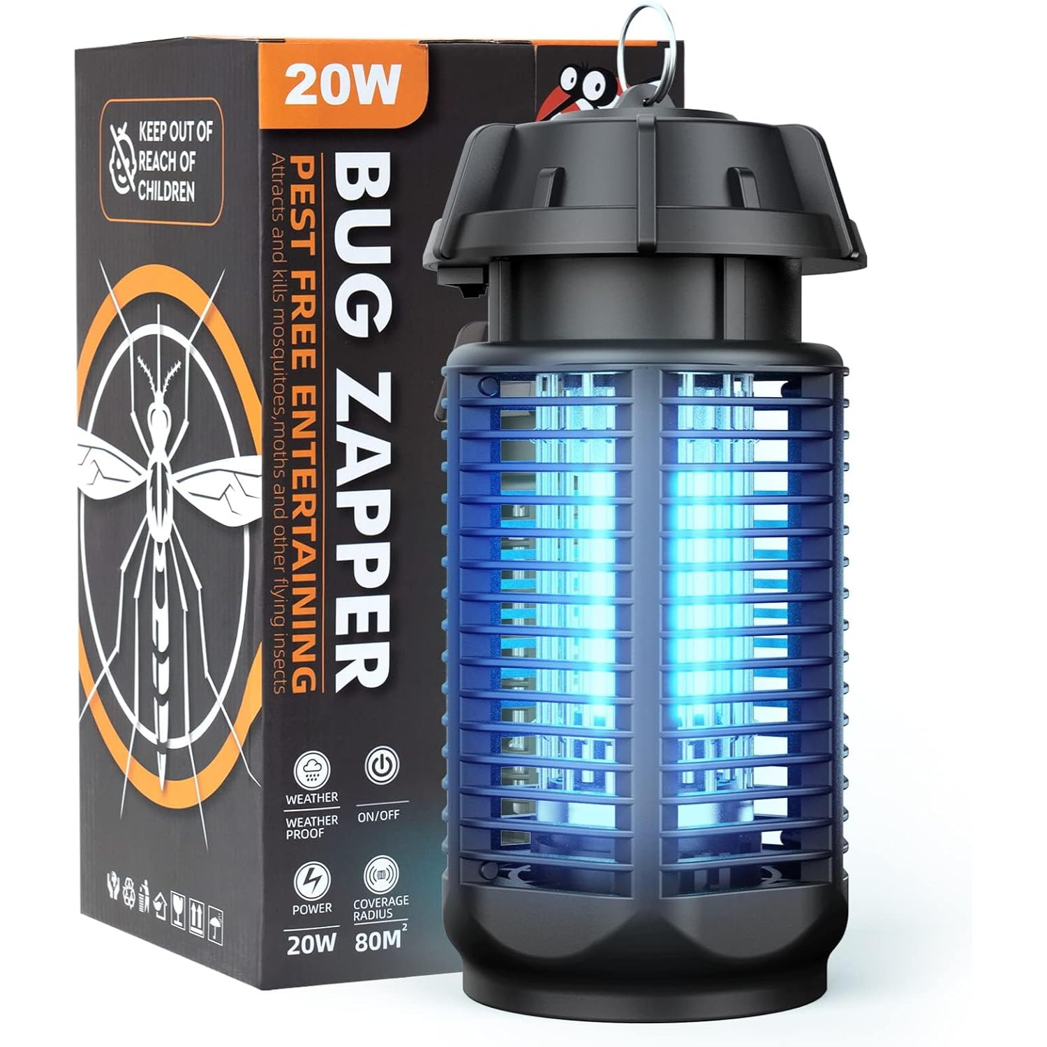 Elektrische Insectenverdelger met 20W UV-licht en 4200V Voeding, IPX4 Waterdicht