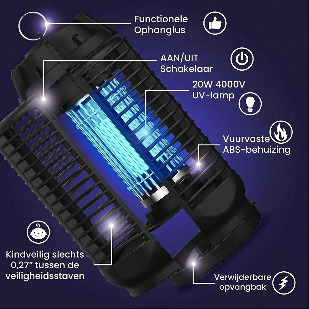 Elektrische Insectenverdelger met 20W UV-licht en 4200V Voeding, IPX4 Waterdicht