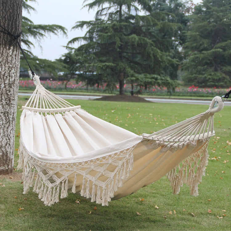 Emeja | 200x150cm Dubbele Buiten Camping Fringe Canvas Hangmat met Paal (Wit)