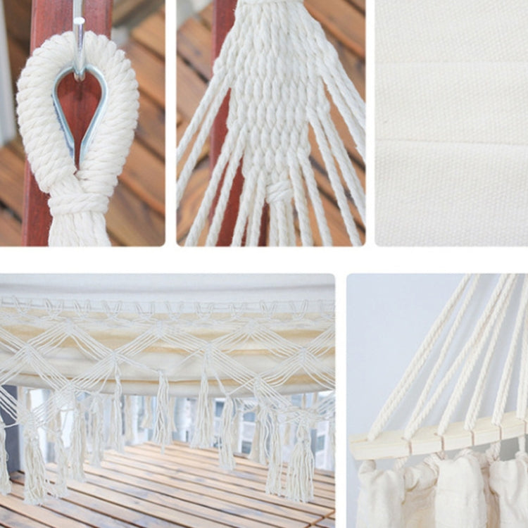 Emeja | 200x150cm Dubbele Buiten Camping Fringe Canvas Hangmat met Paal (Wit)